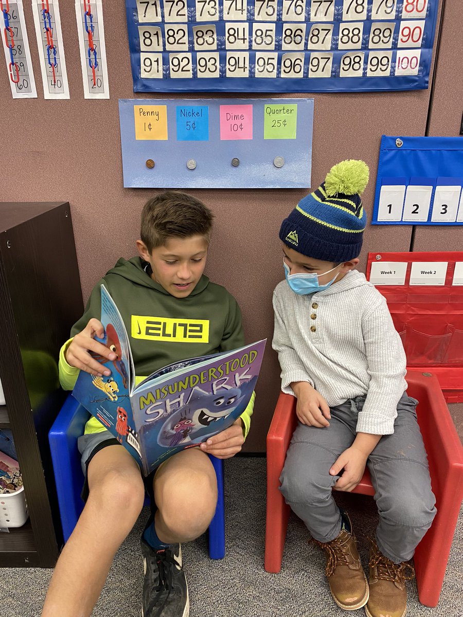 Kellyarmfelt's tweet photo. Buddy time never disappoints! Kinders loved hearing stories selected just for them by their fifth grade mentors and friends. Our classroom was filled with strong, fluent, expressive voices and so much ❤️! https://t.co/UycRnpnP7h