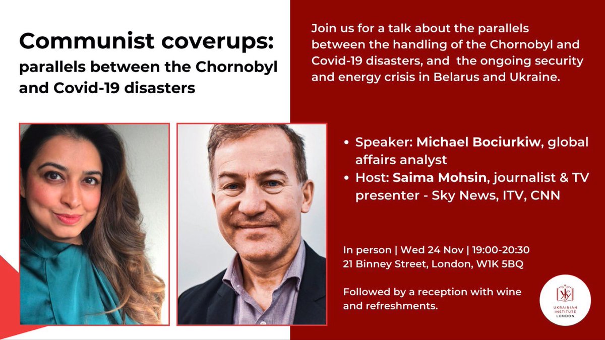 SaimaMohsin's tweet photo. Join me as I host an evening with @WorldAffairsPro Michael Bociurkiw
on the parallels he found between #Covid19 #pandemic & #Chernobyl under two Communist regimes for his book #DigitalPandemic
Wednesday 7pm @Ukr_Institute
book your place: https://t.co/gTx059ULFm https://t.co/X8Zcg8ylZ4