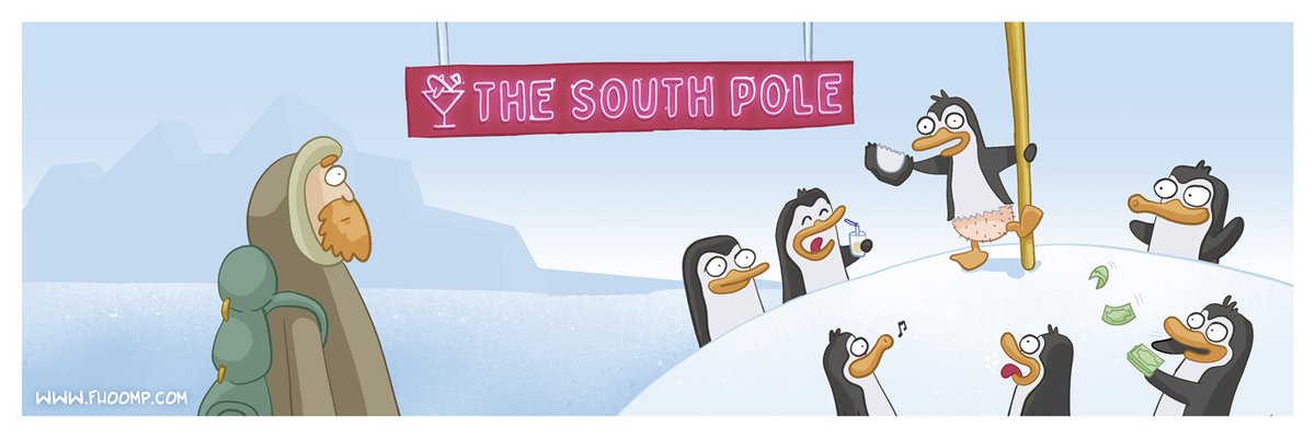 Fhoomp's tweet photo. “There's the South Pole, said Christopher Robin, and I expect there's an East Pole and a West Pole, though people don't like talking about them.” - A. A. Milne - #Penguin #SouthPole #Antarctica #Exploration #Poledance #Poledancer #Dance #Stripper #Stripclub #Cartoon #Fhoomp https://t.co/toyBvVyvqU