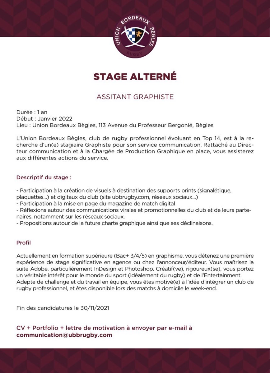 PeteAlternance's tweet photo. Stage - Graphiste 
📍: Bordeaux (33)
⏳: Janvier 2022
#PeteTonAlternance✨ https://t.co/Qobe4rgUxp