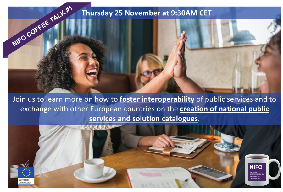 Joinup_eu's tweet photo. ⏰The clock is ticking for the 1st ever #NIFO coffee talk that will be held on Thursday 25 November, 9:30-10:30 CET❗ 
🖊️Register now &amp; get informed about the best practices related to #IOP &amp; #DigitalTransformation of #PublicAdministrations❗
👉https://t.co/gDiJcULSbi
@EU_DIGIT https://t.co/sfhWxBfnAX