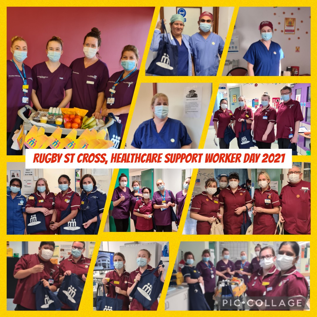 ClaireLloyders's tweet photo. Celebrating our wonderful Healthcare support workers on #NursingSupportWorkersDay at Rugby St Cross this morning. Thank you 💙 we couldn't do without you 👏👏👏👏❤ #backboneofthenhs @paula_seery https://t.co/mdvEU8I56o
