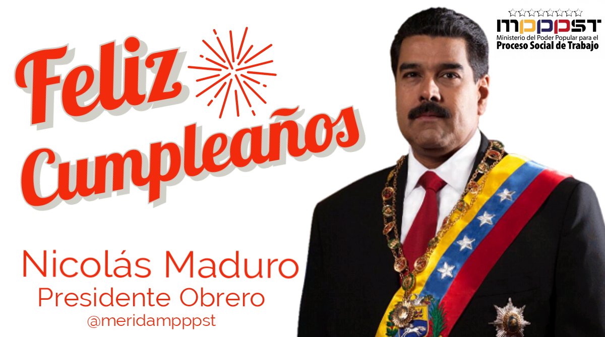Nace en Caracas el #23Nov de 1962, <a href="/NicolasMaduro/">Nicolás Maduro</a> nuestro Presidente Obrero, el hombre de mil batallas y conductor de victorias. 
#FelizCumpleañosPresidente
<a href="/MinTrabajoVE/">Ministerio del PP para el Proceso Socia de Trabajo</a> @min_joserivero