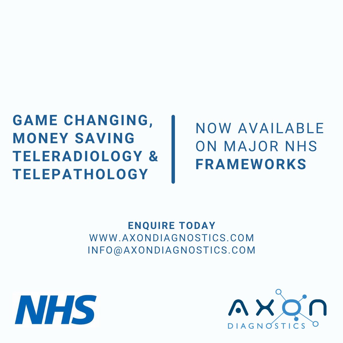AxonDiagnostics's tweet photo. We are now available on NHS #frameworks.
Enquire for details https://t.co/vq8jESMSJs
#teleradiology #telediagnostics #telehealth #pathology #radiology https://t.co/uy0rjDXc1Y