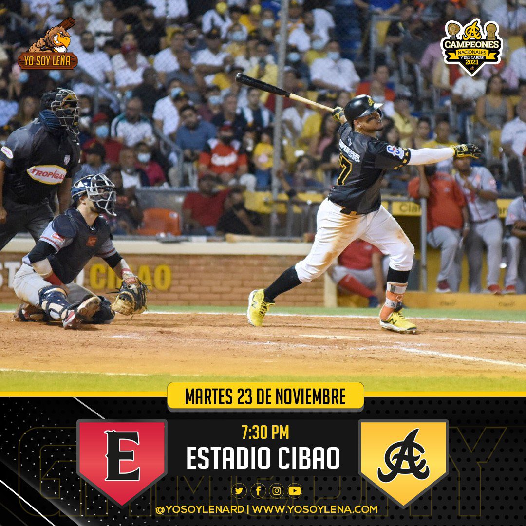 YoSoyLenaRD's tweet photo. G A M E D A Y

Mitad de temporada ya. Los Campeones Nacionales y del Caribe, @aguilascibaenas reciben a @EscogidoBBClub 

⌚️7:30 PM
🏟 Estadio Cibao
📺 Teleuniverso 29
📻 CDN Radio
💻 MLB TV

#YoSoyLeña #LEvsAC  #LIDOM  #EquipoGrade  #WinterBall https://t.co/BLSCMdGDBB