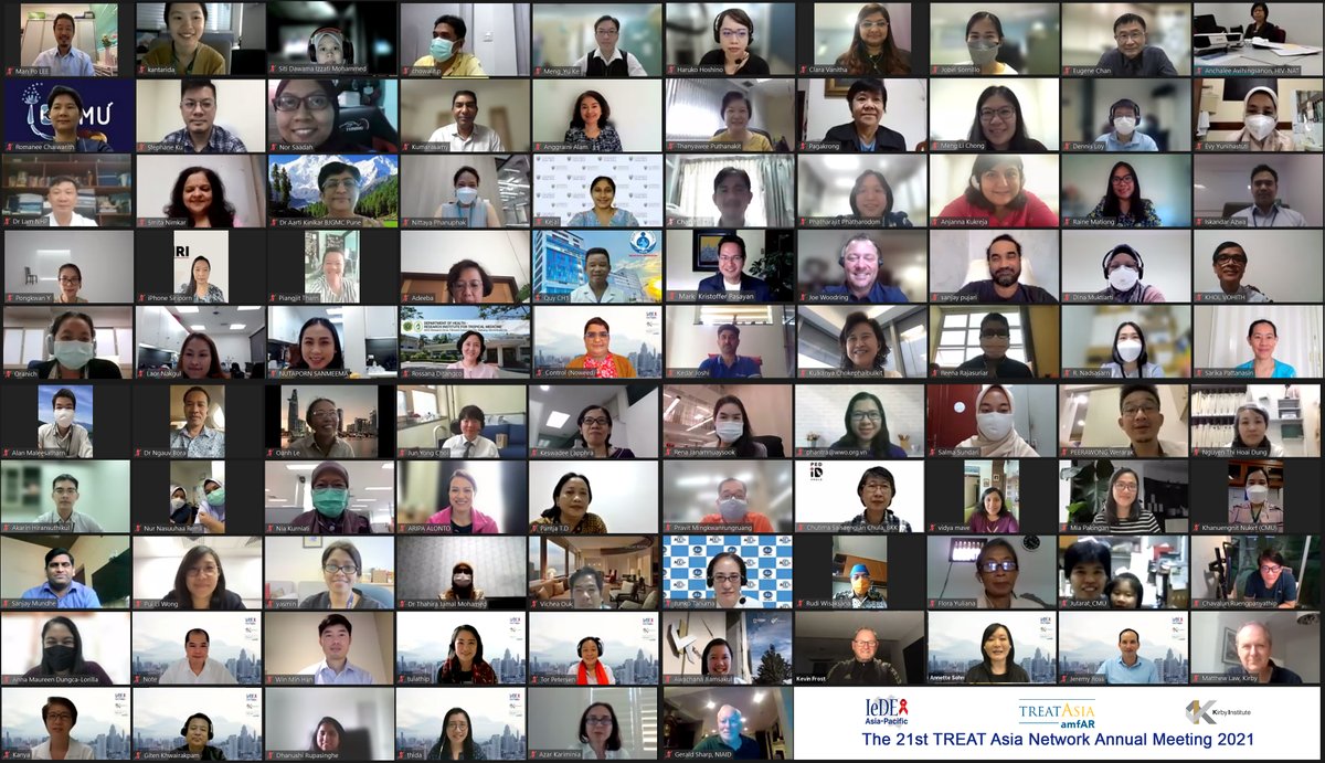 annettesohnBKK's tweet photo. Another virtual meeting this year, but always great to "see" our network of clinicians and researchers working together to study #HIV, TB, hepatitis, NCDs, mental health, substance use, stigma, aging, cancer, PrEP, COVID...
THANK YOU 🙏
#TREATAsia @KirbyInstitute @iedeaglobal https://t.co/AzUh8R7BSD