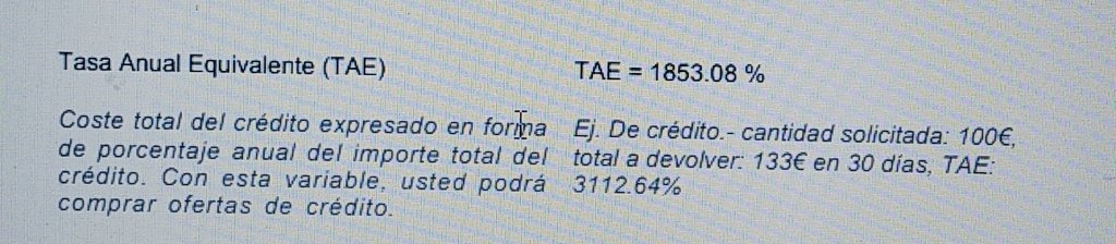 CidLuisa's tweet photo. Me ha llegado un caso con un préstamo que tiene un TAE muy competitivo:   1853,08% https://t.co/9vVqdZajPJ
