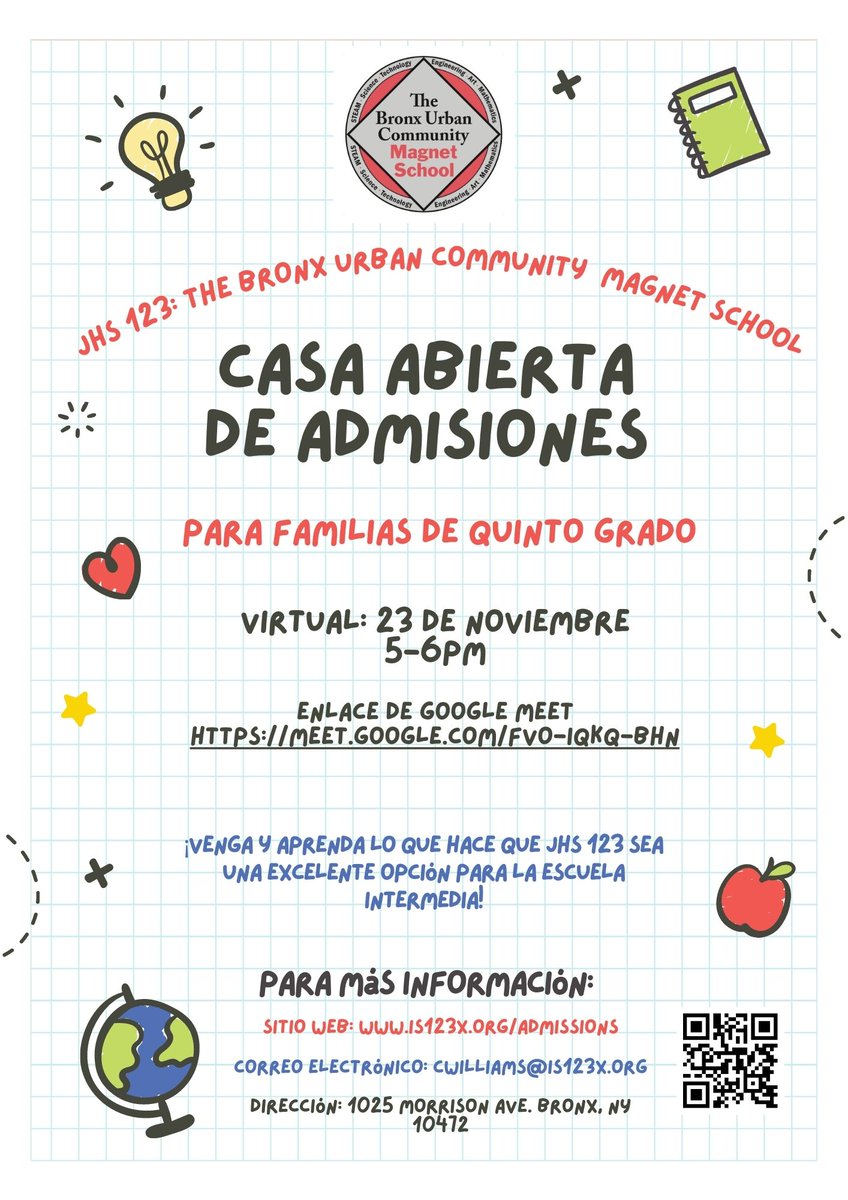 Today's the day! Join us for a Virtual Admissions Open House for 5th grade families at 5PM. See our website for the link: is123x.org/admissions