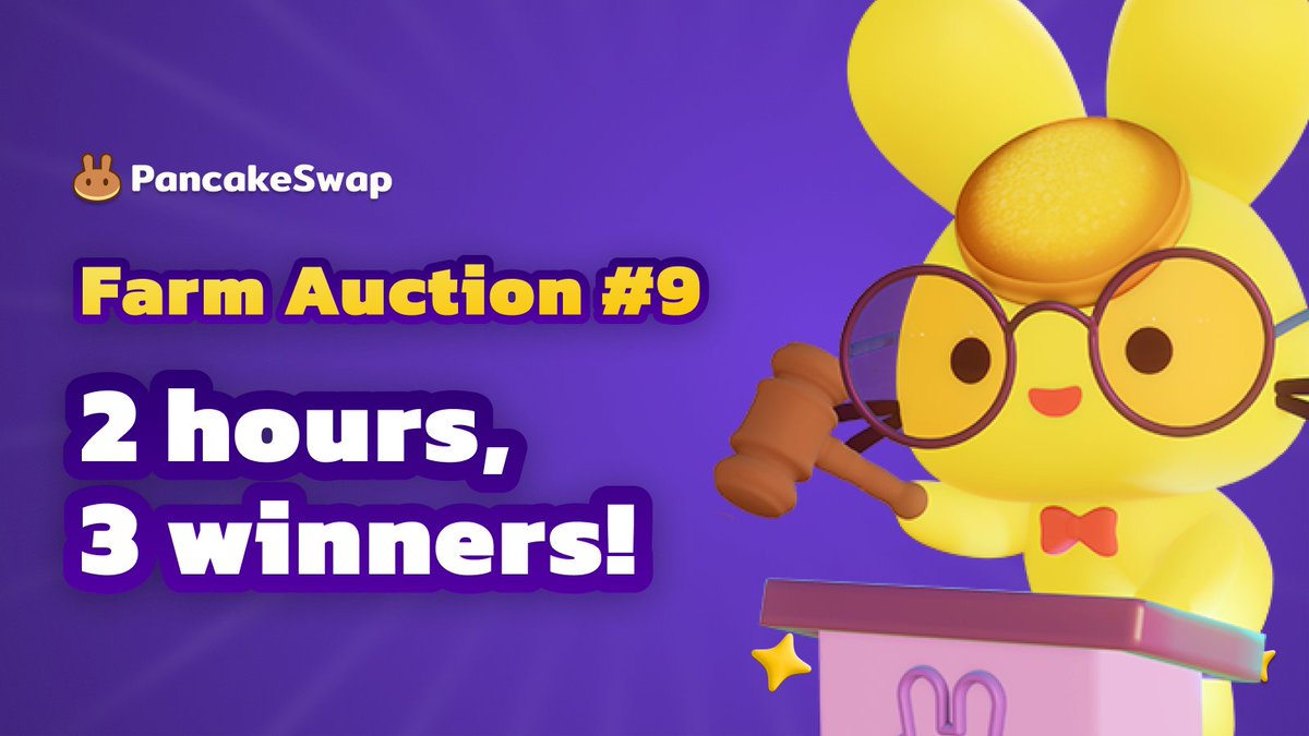 PancakeSwap's tweet photo. 🔨🥞Farm Auction #9 starting now!

21 projects join the bidding for Farms this week, bidding $CAKE to win.

Watch the auction in progress:
👉 https://t.co/dlRpSuIJ1l https://t.co/L8dWJMU10I