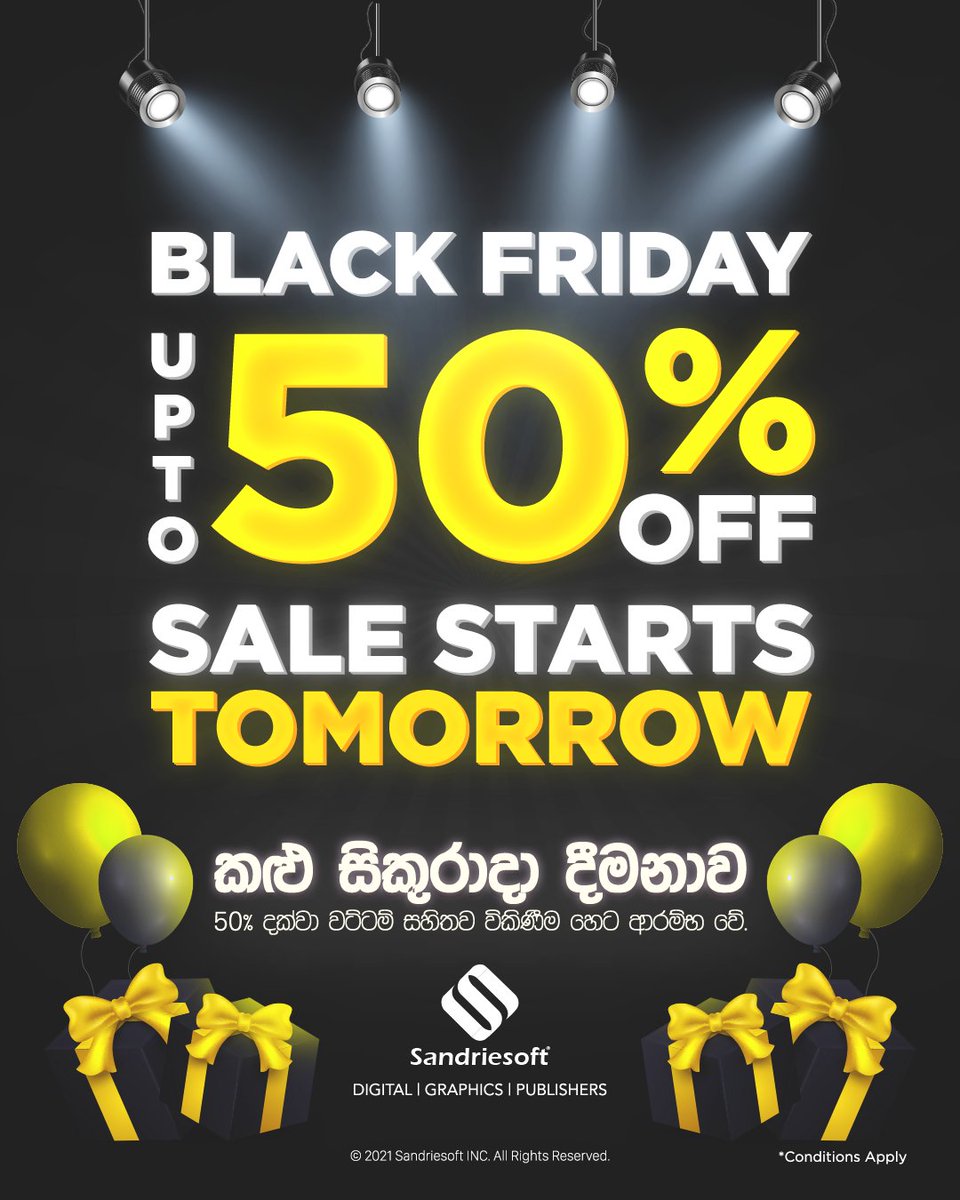 sandriesoft's tweet photo. 🚨 Don't miss our Black Friday offers!
🤩 We are offering you 50% off on all the available titles. How could anyone say no to deals this good?
📅 Black Friday (26th November)
.
.
#Sandriesoft #SandriesoftDigital #SandriesoftPublishers #Books #BlackFriday #BlackFridayDeals https://t.co/hJ1S2TbpPm