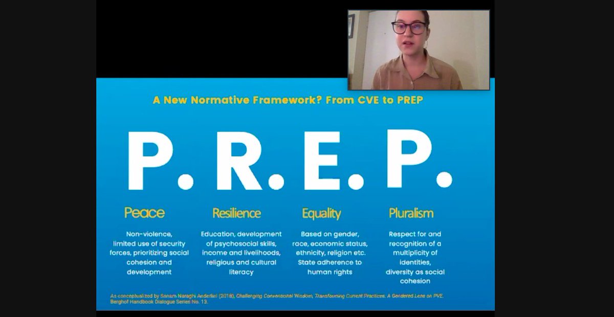 whatthewomensay's tweet photo. .@RosalieFransen ends by outlining the PREP framework “If we want to salvage #CVE, & take these positive gendered practices with us, we need to move away from the existing framework of countering/ preventing #extremisms & center our CVE work within an aspirational set of values.” https://t.co/Jb6BTCFnJF