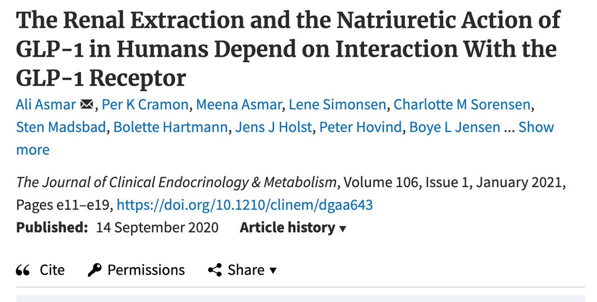 Ali Asmar and colleagues 🧐🇩🇰 In this study found that the renal excretion of GLP-1 and its effect on natriuresis are both dependent on the activation of the GLP-1 receptor. 
#kidney #diabetes 
academic.oup.com/jcem/article-a…