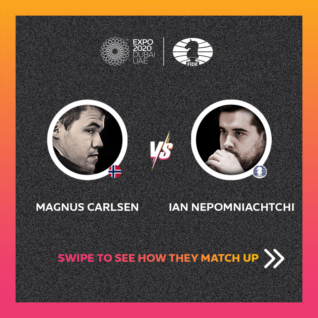 expocitydubai's tweet photo. Learn about chess superstars ⭐ Magnus Carlsen &amp; Ian Nepomniachtchi ⭐ ahead of their epic face-off at the FIDE World Chess Championship 2021 Finals in partnership with Expo 2020 Dubai.

@FIDE_chess 
@MagnusCarlsen 
@lachesisq

#Expo2020 #Dubai https://t.co/oV7Z4AcrT3