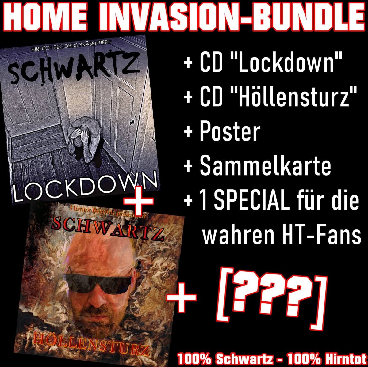 HirntotSupport's tweet photo. +++JETZT VORBESTELLEN+++

Release: 21.01.2022

Home Invasion (Fan-Bundle) 
Streng limitiert! 
Inhalt: 
• CD "Lockdown" 
• CD "Höllensturz" 
• Poster 
• Sammelkarte 
• 1 Special für die wahren HT-Fans 

Schwartz ist zurück! https://t.co/KTWsRWLmB4