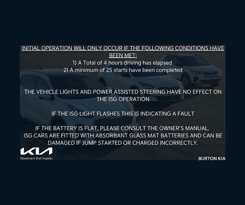 Interesting info on how your Intelligent Stop &amp; Start works on your Kia 😊 
#kia #ISG #stop/start #Burtonupontrent