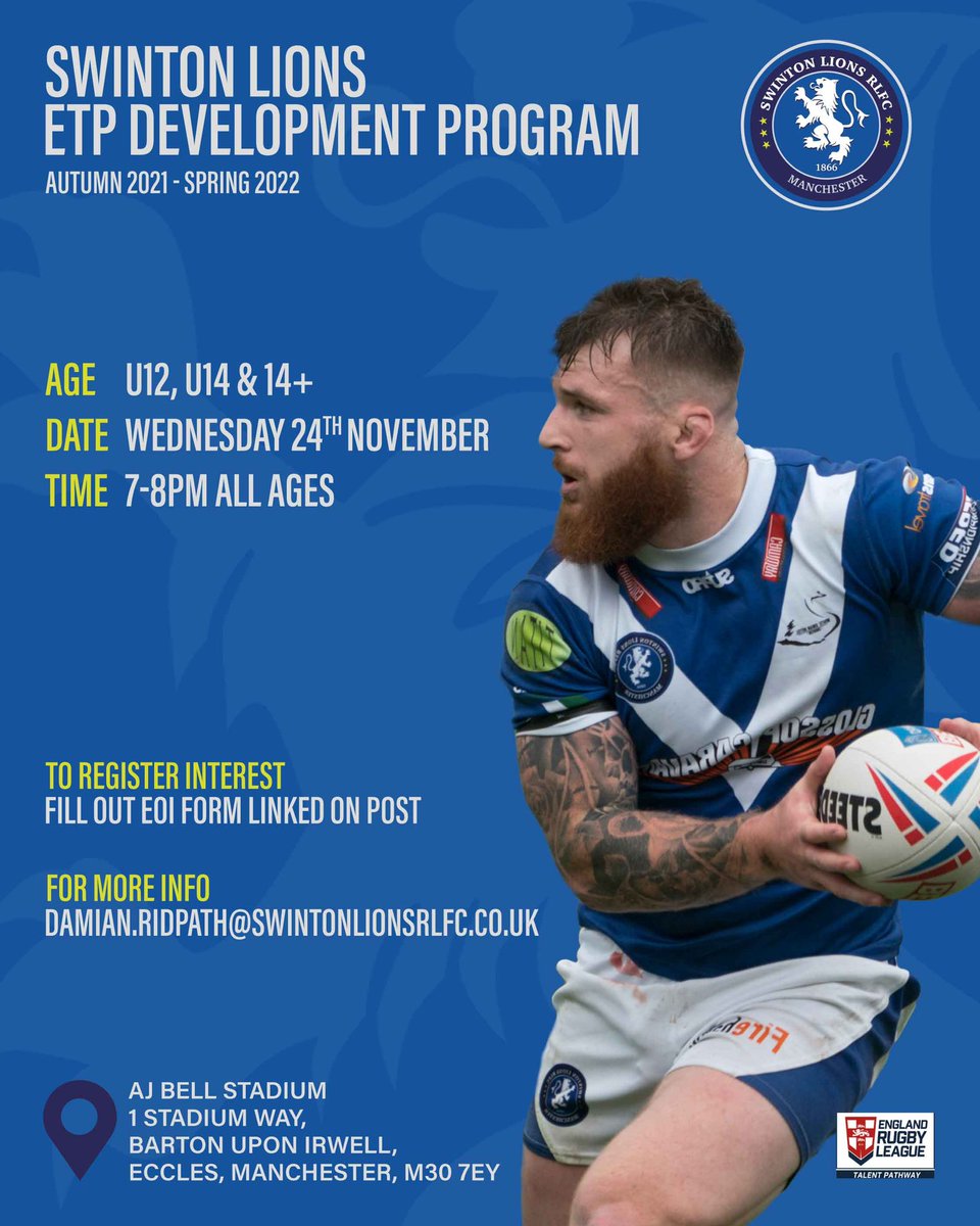 Swinton_Lions's tweet photo. Our last ETP session before Christmas takes place tomorrow night. 

If your child would like to attend, please sign up (if you haven’t already) using the link below👇

https://t.co/JxqwcZ05lK

We look forward to seeing you all ! https://t.co/mVcduVlmNy