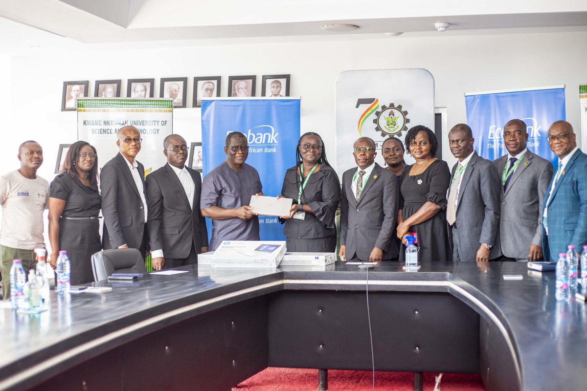 news_ghana's tweet photo. Ecobank supports needy students at KNUST with 100 laptops https://t.co/W1UDty9pDr #Education #100laptops #Ecobank #EcobankGhana #KNUST https://t.co/F3PP790oIv