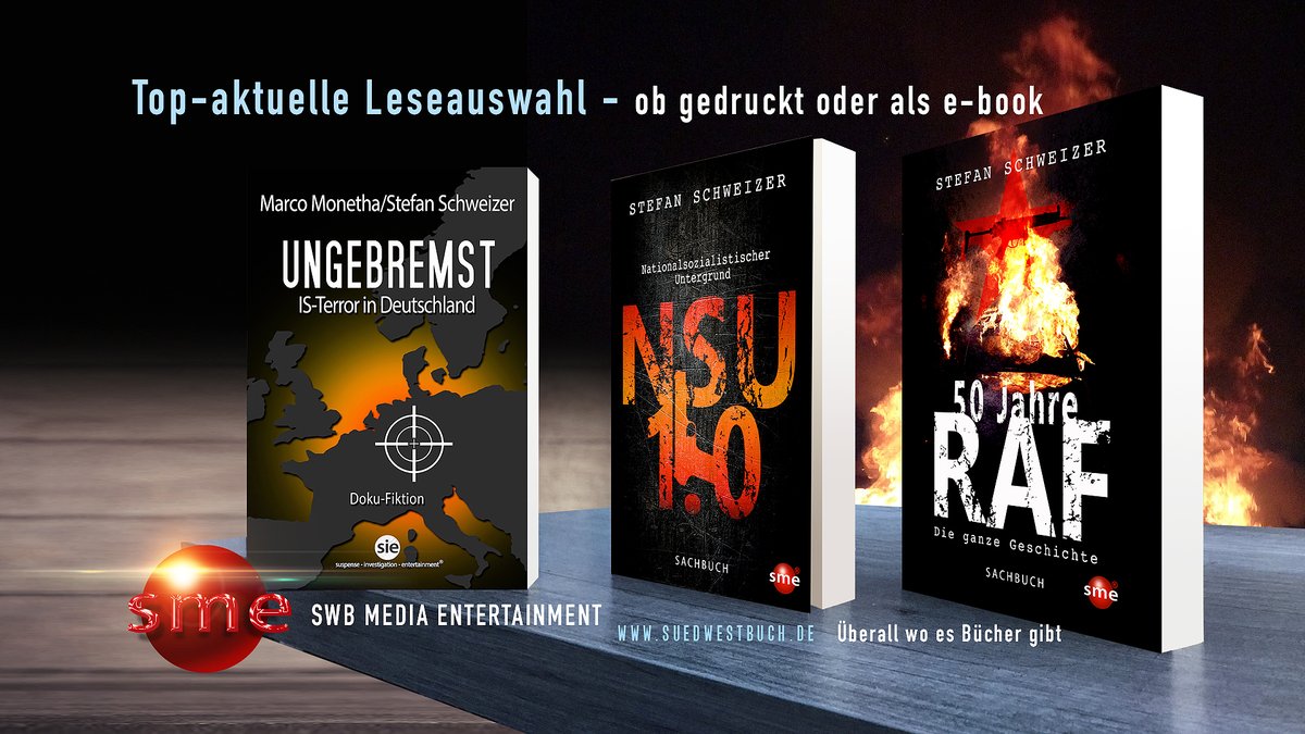 SchweizerDr's tweet photo. Für alle politisch und historisch Interessierten: Meine Sachbücher "Nationalsozialistischer Untergrund - NSU 1.0", "50 Jahre RAF - Die ganze Geschichte" und der Polit-Faction-Thriller "Ungebremst - IS-Terror in Deutschland" eignen sich besonders gut als Weihnachtsgeschenk. https://t.co/P55TfWgLeq