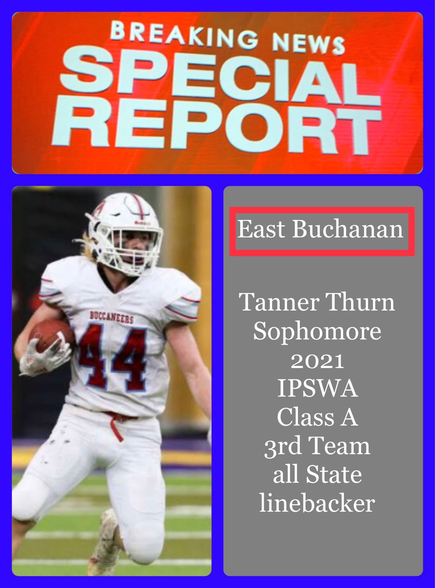 Congrats to sophomore Tanner Thurn on being selected 3rd team all state by the IPSWA