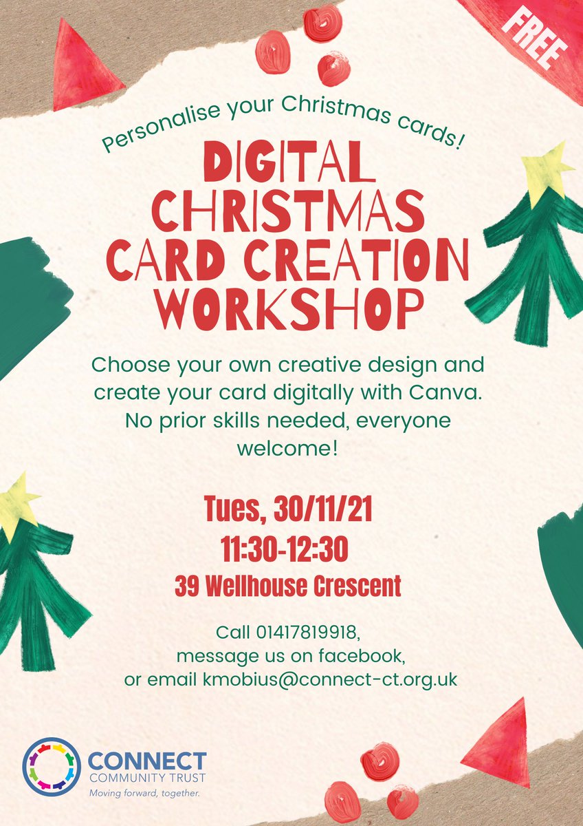 Why not make a personalised Christmas card this year, the way you like it and maybe even with some photos of you? Join our free digital Christmas card workshop next Tues, 11:30-12:30. No experience required, devices provided! Message us if interested - we promise it'll be fun ;)