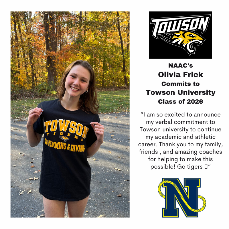 NAACSwim's tweet photo. Congrats to NAAC Senior, Olivia Frick, on her commitment to represent Towson University in the Fall. Let's go, Tigers!  Congrats, Olivia! https://t.co/EF087QvDvQ