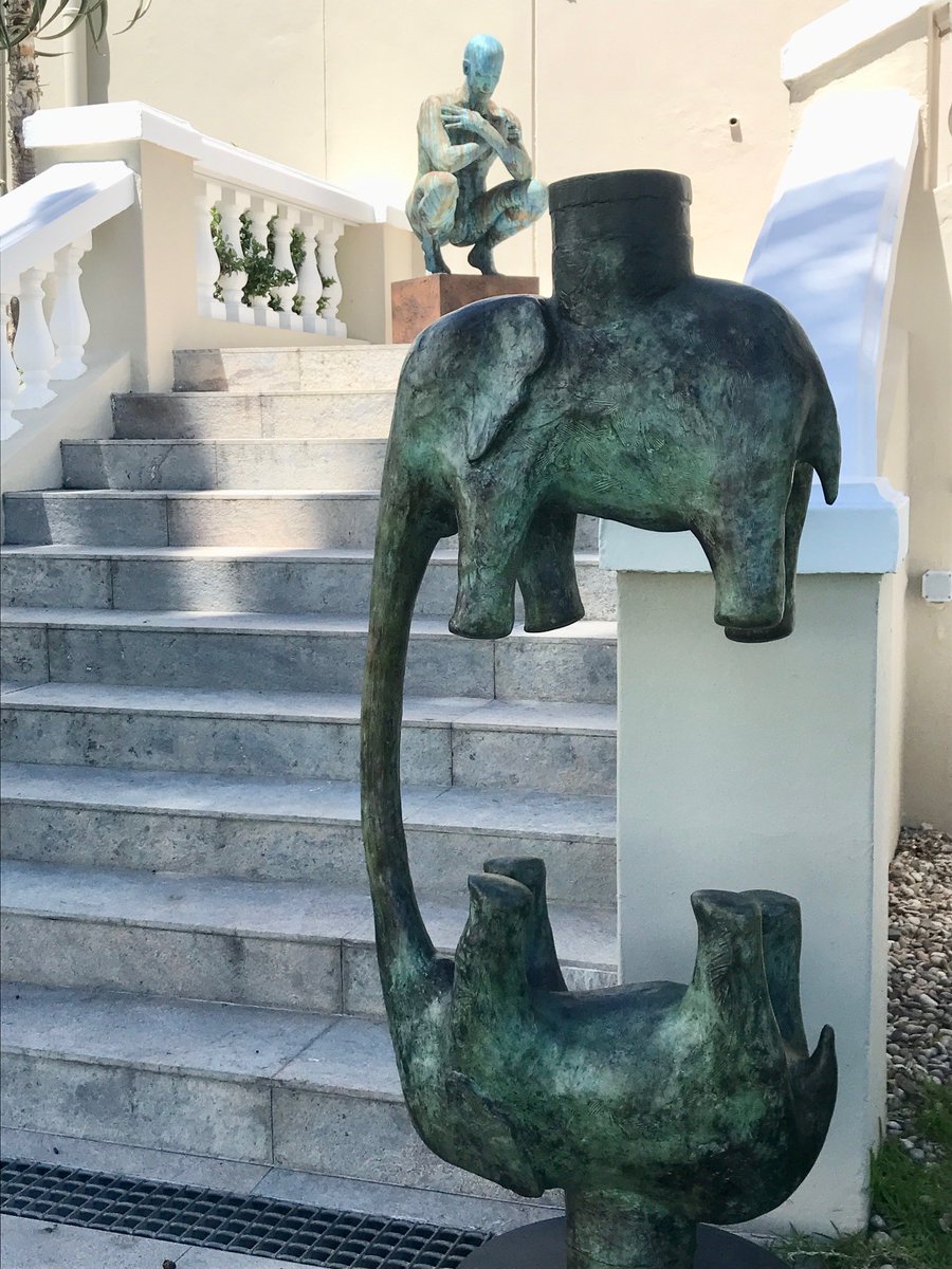 EllermanHouse's tweet photo. Thursday is around the corner and final preparations for the annual @artangelsafrica charity auction have started. Two remarkable sculptures have emerged at our terrace - Crouching Man and Two Ellies Are Better Than One.
#ArtAngels #Art #ClickLearning #AdoptAFuture https://t.co/nwPZZdATjL