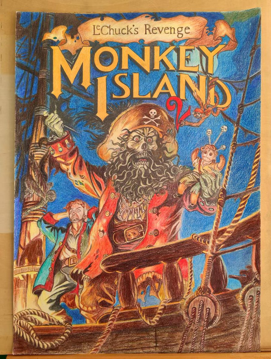 Mom's latest colored pencil work - an imitation of the classic cover art for Monkey Island 2 by the great Steve Purcell! I really love this one <3
#MonkeyIsland #RetroGaming