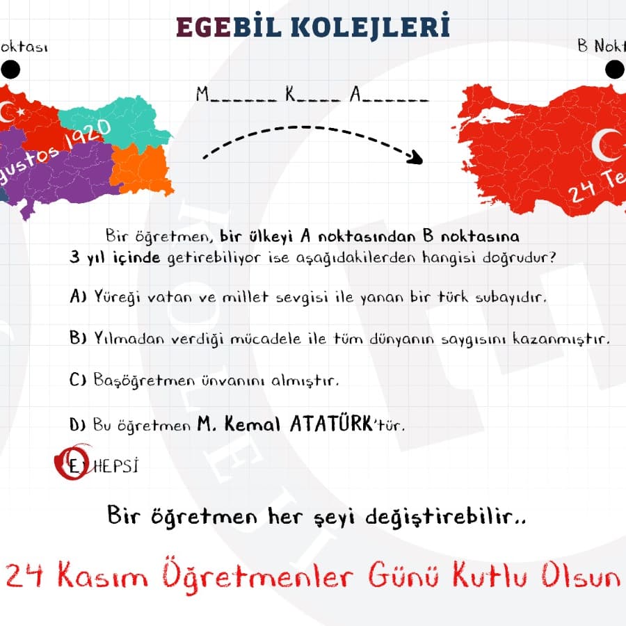 ItguSevda's tweet photo. 📍Bir öğretmen her şeyi değiştirebilir..

24 Kasım Öğretmenler Günü kutlu olsun.💐

#egebilyılı #egebil #24Kasım #Öğretmen #ÖğretmenlerGünü https://t.co/3f4z3N0Wvn