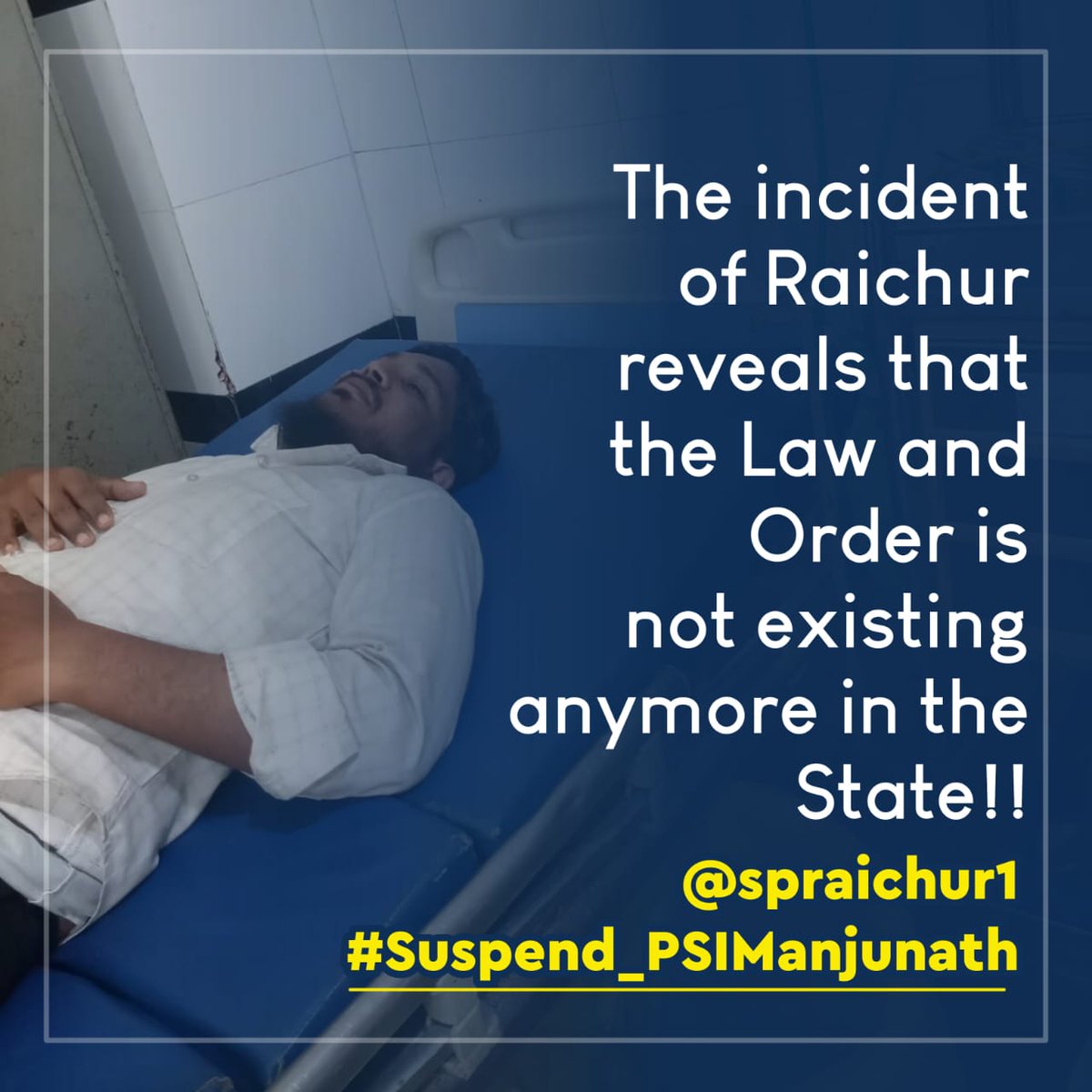 Mohamme85989098's tweet photo. The incident of Raichur reveals that the Law and Order is not existing anymore in the State!!

@spraichur1
#Suspend_PSIManjunath https://t.co/oAMKbZ3xHF