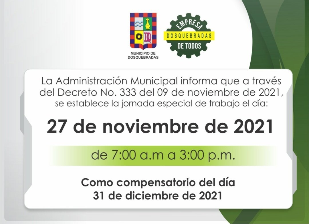 AlcaldiaDosq's tweet photo. La Administración *Empresa de Todos* informa que atenderá al público el sábado 27 de noviembre, por lo que invitamos a la ciudadanía a realizar sus trámites y servicios. https://t.co/N5e0tlLFYz