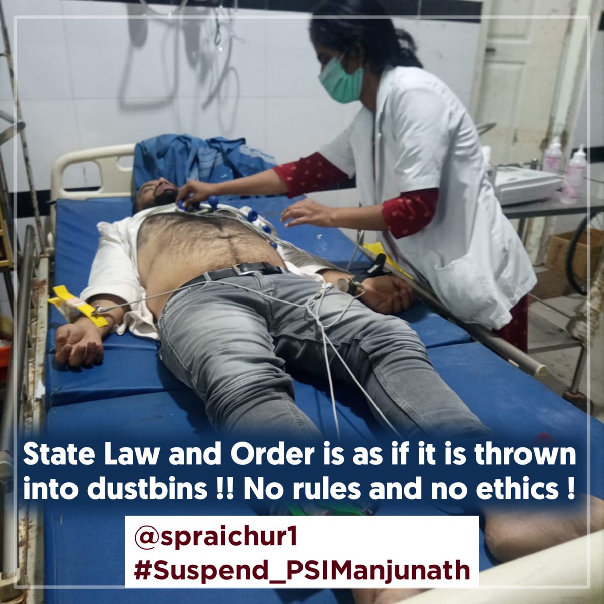 sdpiraichur's tweet photo. The incident of Raichur reveals that the Law and Order is not existing anymore in the State!!

@spraichur1
#Suspend_PSIManjunath https://t.co/F3eju55sH2