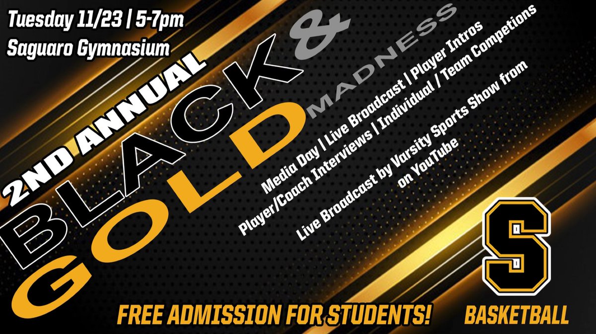 Sabercat Nation (@saguaro_hs) on Twitter photo Come out tonight and meet your 2021-2022 Girls and Boys Varsity Basketball teams.
Event will be broadcasted live with player and coach interviews by <a href="/VDAliesio/">Vince D'Aliesio --Coach D</a> <a href="/VarsityShow/">Varsity Sports Show-- Varsity Media Foundation</a> beginning at 5:00pm: youtu.be/L1hDkHCAgvs
#SagU #Family ๐ต๐๐๐ค๐๐ผ Come out tonight and meet your 2021-2022 Girls and Boys Varsity Basketball teams.
Event will be broadcasted live with player and coach interviews by <a href="/VDAliesio/">Vince D'Aliesio --Coach D</a> <a href="/VarsityShow/">Varsity Sports Show-- Varsity Media Foundation</a> beginning at 5:00pm: youtu.be/L1hDkHCAgvs
#SagU #Family ๐ต๐๐๐ค๐๐ผ