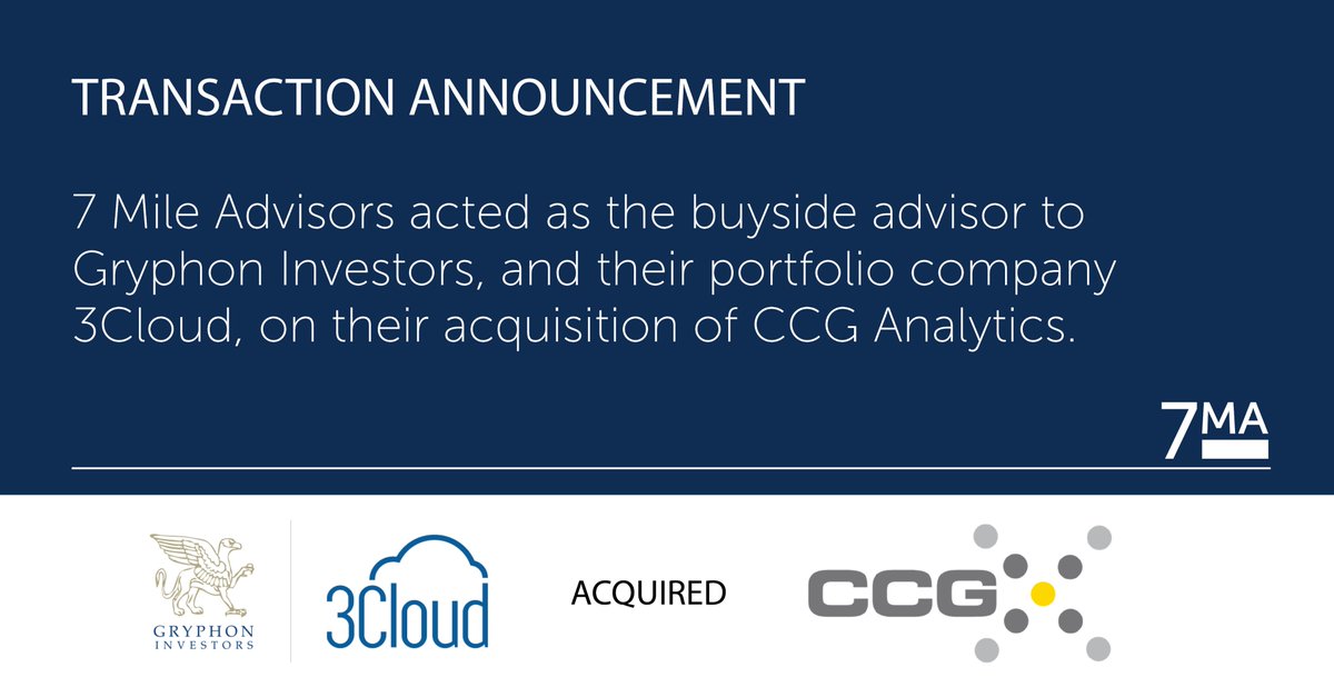 Congratulations to our client Gryphon Investors, and their portfolio company 3Cloud, on another successful transaction! The deal marks 7 Mile’s 6th successful transaction with Gryphon Investors in the past 18 months:  7mileadvisors.com/transaction/gr…
#transaction #MSFT #Azure #Cloud