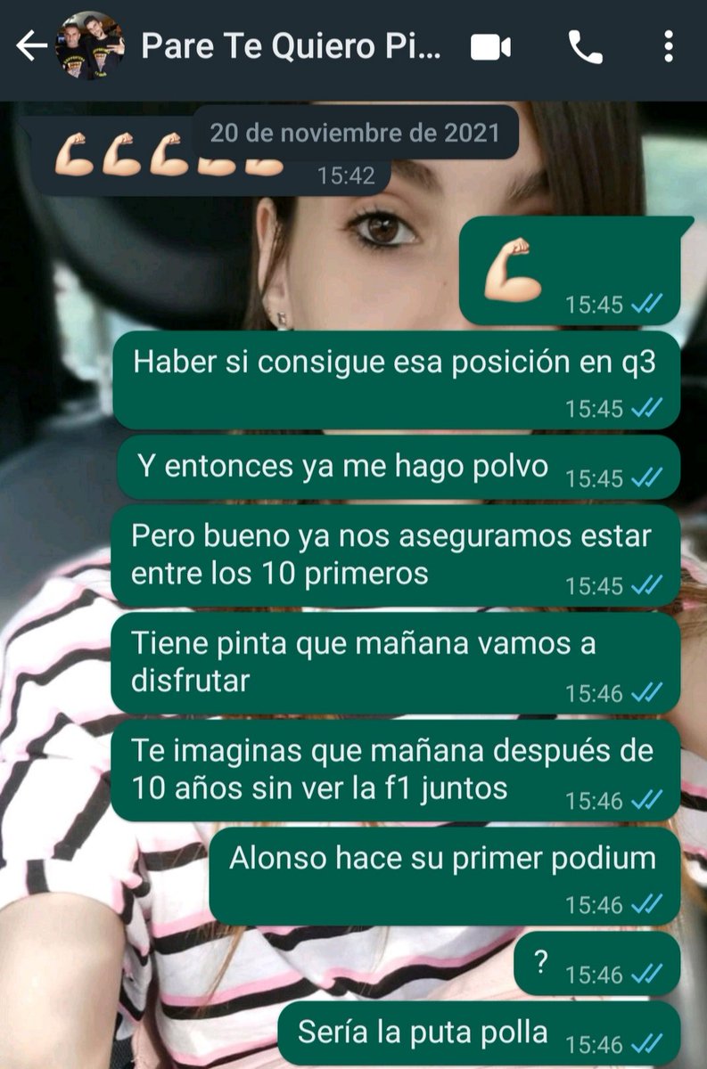 Os vengo a enseñar algo que de verdad me alegró el CORAZÓN ❤️
WhatsApp enviado a mi PADRE en la qualy de Catar el 20 de noviembre 👇 Te quiero padre ❤️
#f1 #FernandoAlonso #Magic #Alpine #podium #F12021 #F1DriverOfTheDay #papa #Padre #dad #father #lovemydad