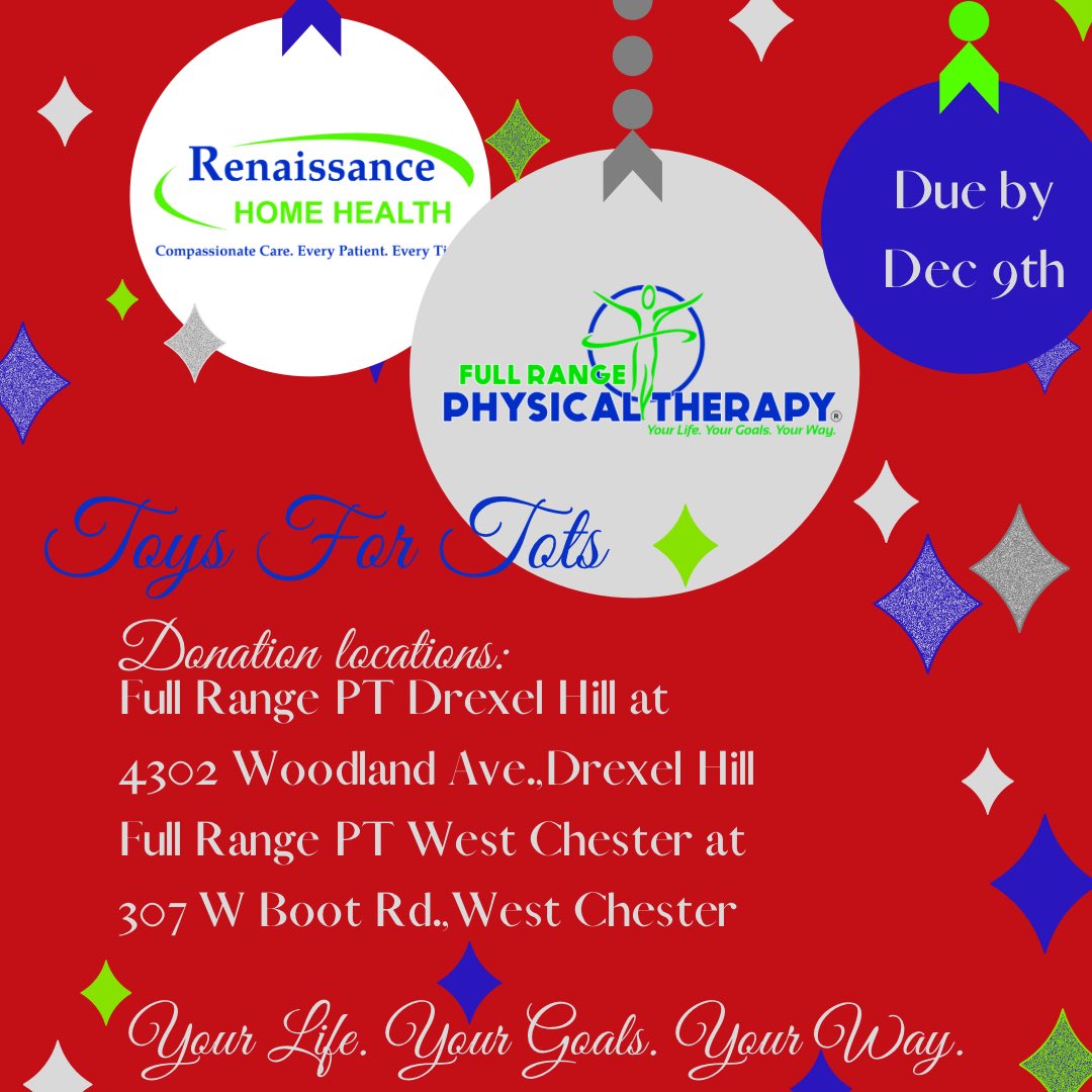 FullRangeHealth's tweet image. We are excited to announce that both Full Range Physical Therapy locations are Toys for Tots donation locations this year!  

Help us support this amazing program this holiday season by donating between now and Dec 9th!

#chesco #delco #chescopt #delcopt #yourlifeyourgoalsyourway