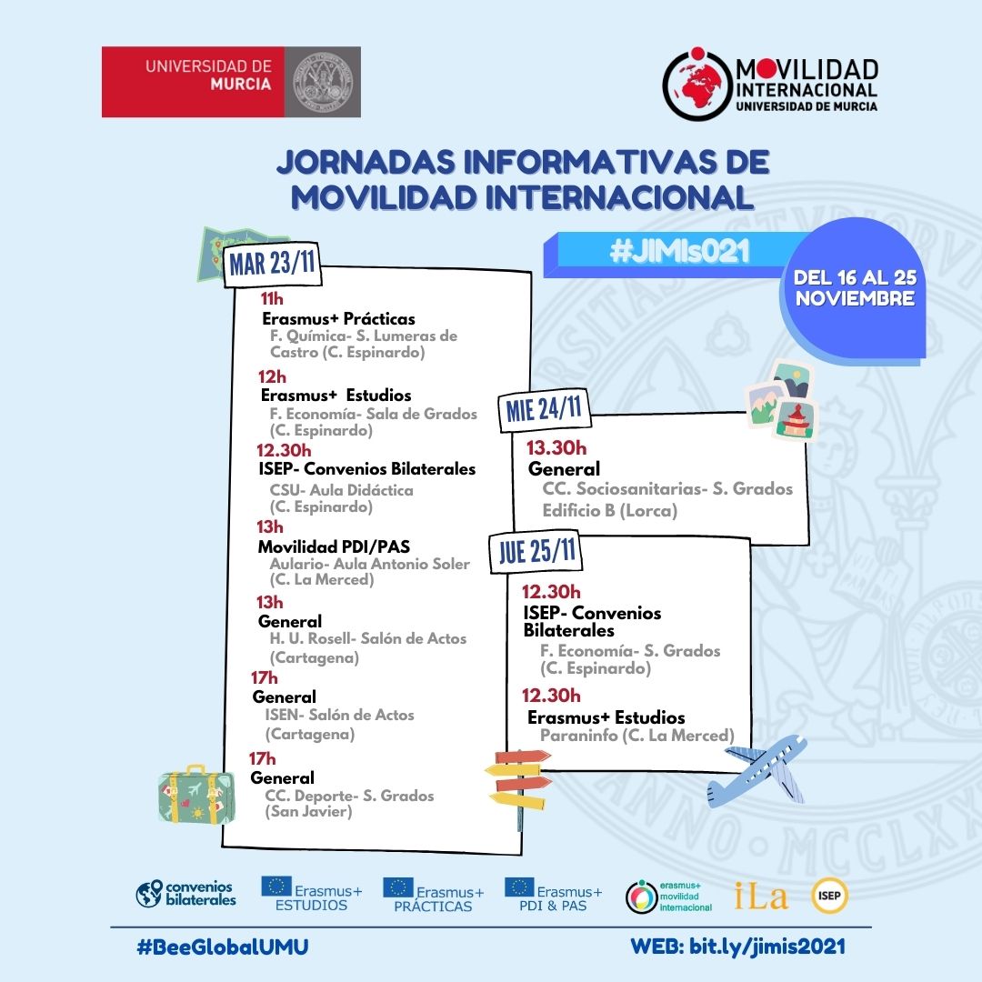 marta_ibavi's tweet photo. Mañana y pasado (Miércoles 24 y Jueves 25) son las últimas #JIMIs. Si te quedan dudas sobre cómo conseguir tu beca para estudiar fuera, ya sabes :)
#BeeGlobalUMU
#studyabroad #liveabroad
@internacionalUM
@murciaturismo https://t.co/tczKnsPO2u