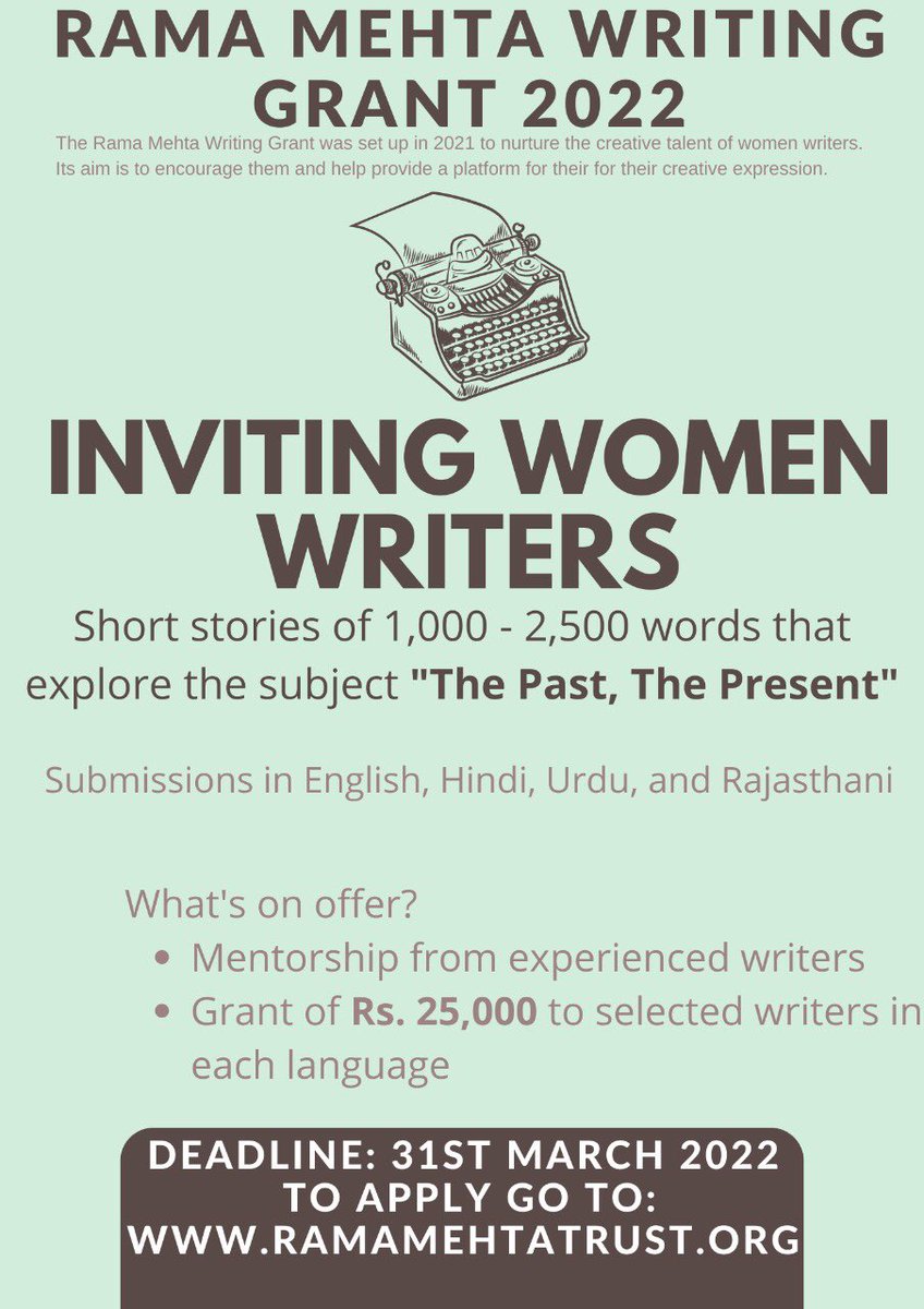 Please spread the word about this grant for women writers in memory of my late Nani Sahiba.

#WritingCommunity #WomenWriters