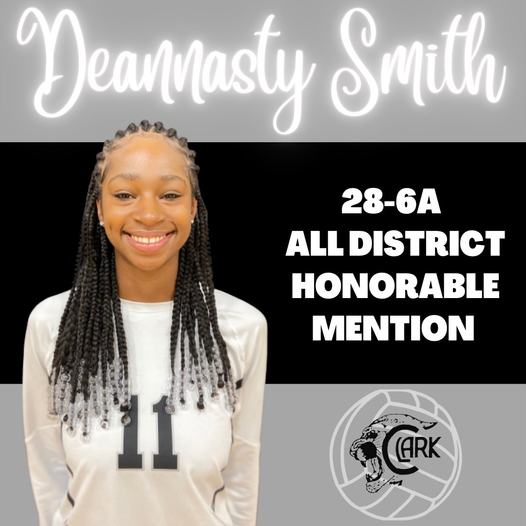 ClarkCougarVB's tweet photo. Congratulations to Deannasty, Jaycie, and Sofia for their All-District Honorable Mention selections! 🖤🏐🐾🤍 https://t.co/CLGsGsRwpT