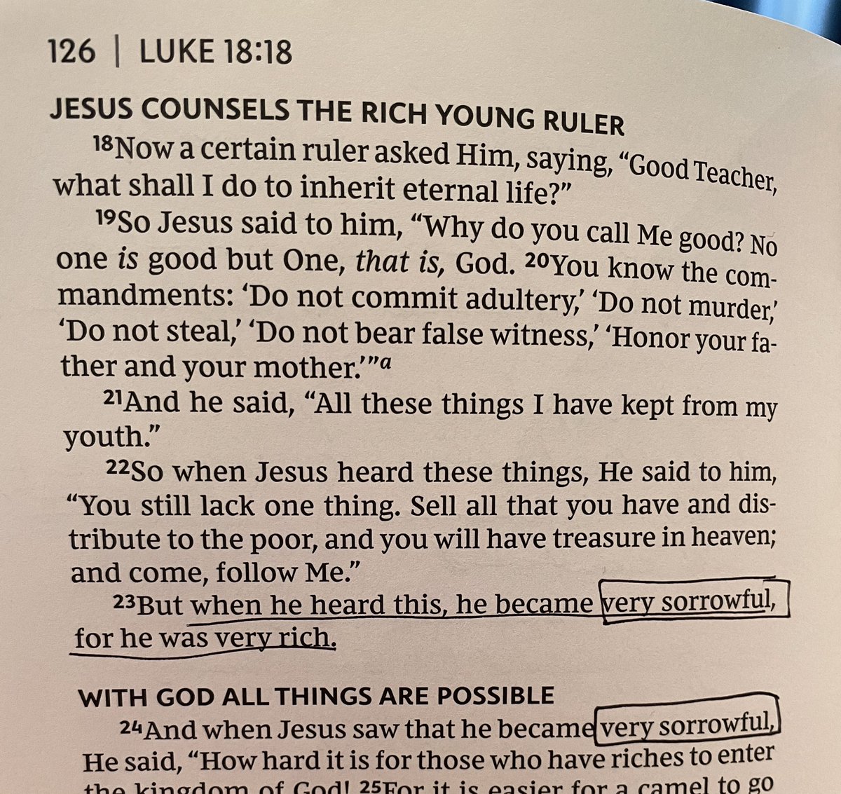 smurrell's tweet photo. Luke 18:18-23

Sometimes people were “very sorrowful” after hearing Jesus preach. 

If my sermons do not, at least occasionally, make some people sorrowful then I am probably not faithfully preaching all of Scripture.

#BiblicalPreaching
#PreachTheWord
#PreachLikeJesusPreached https://t.co/uIALj7U7ez