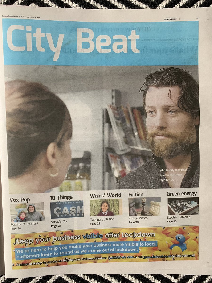 colin_broderick's tweet photo. Very grateful for this wonderful spread by @cmcderry in today’s @derryjournal . I will post the link when it goes live. But if you are in Ireland go buy the paper today. 
And go watch
#ABendinTheRiverMovie 🎥🇮🇪🇺🇸
@mk1_productions 
#DerryGirls #Belfast #Tyrone   
#irishfilm https://t.co/wgyYdUsbHv