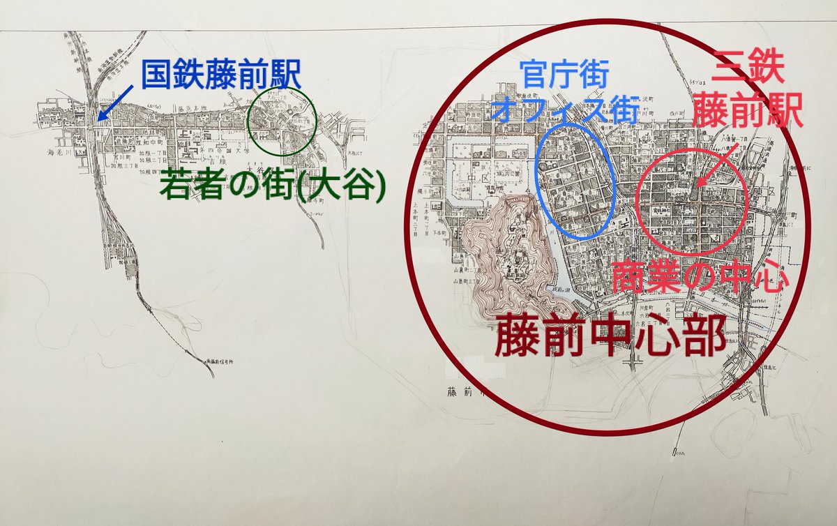 空想地図の進捗状況。いかに国鉄藤前駅が中心部から離れているのかよく分かるでしょう。 #空想地図 #架空地図 