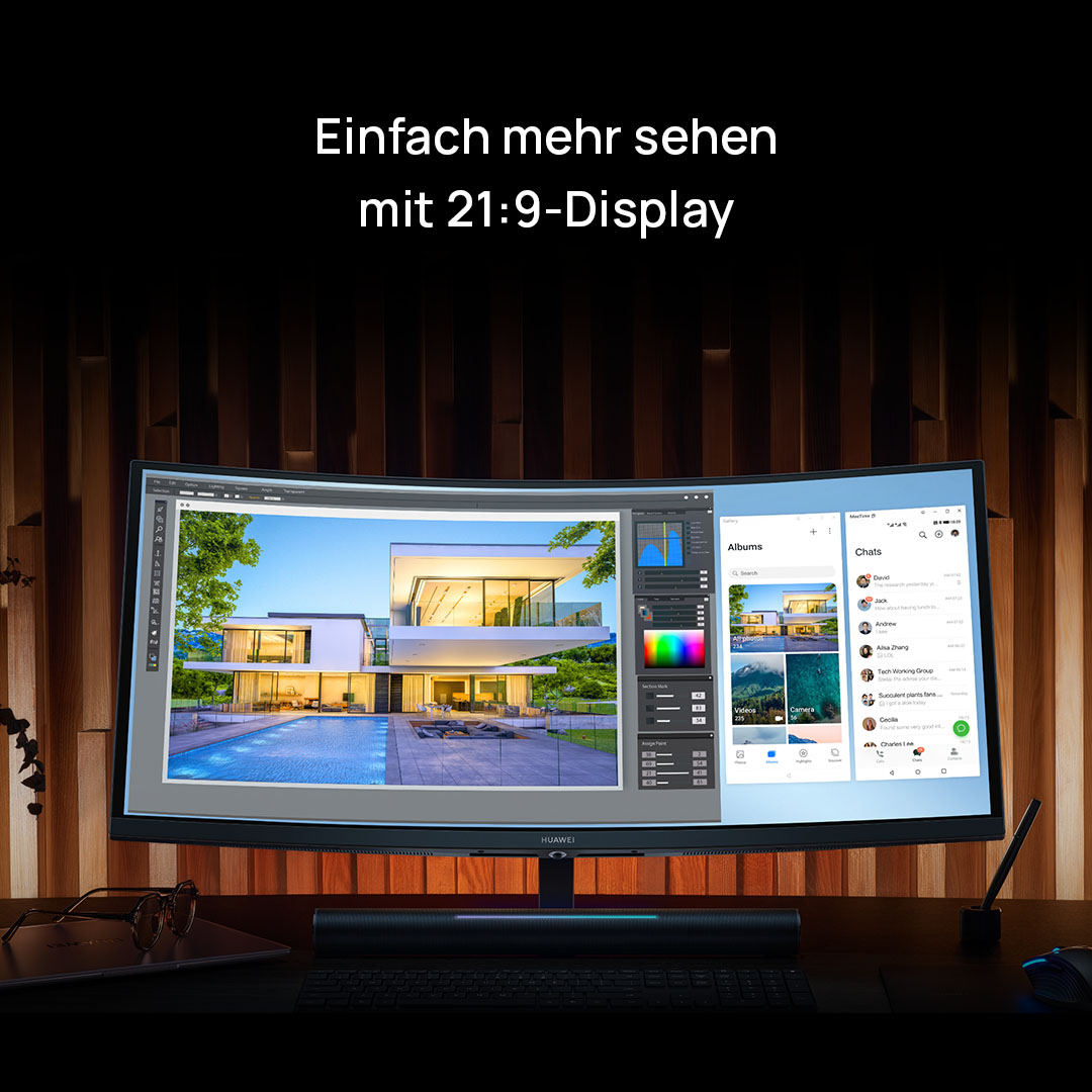 HuaweiMobileDe's tweet photo. Der neue MateView GT mit 34 Zoll Ultrawide Curved 3K-Display, 165 Hz hohe Bildwiederholrate und Stereo Soundbar. Jetzt Angebot sichern: HUAWEI Freebuds Pro gratis dazu bekommen.