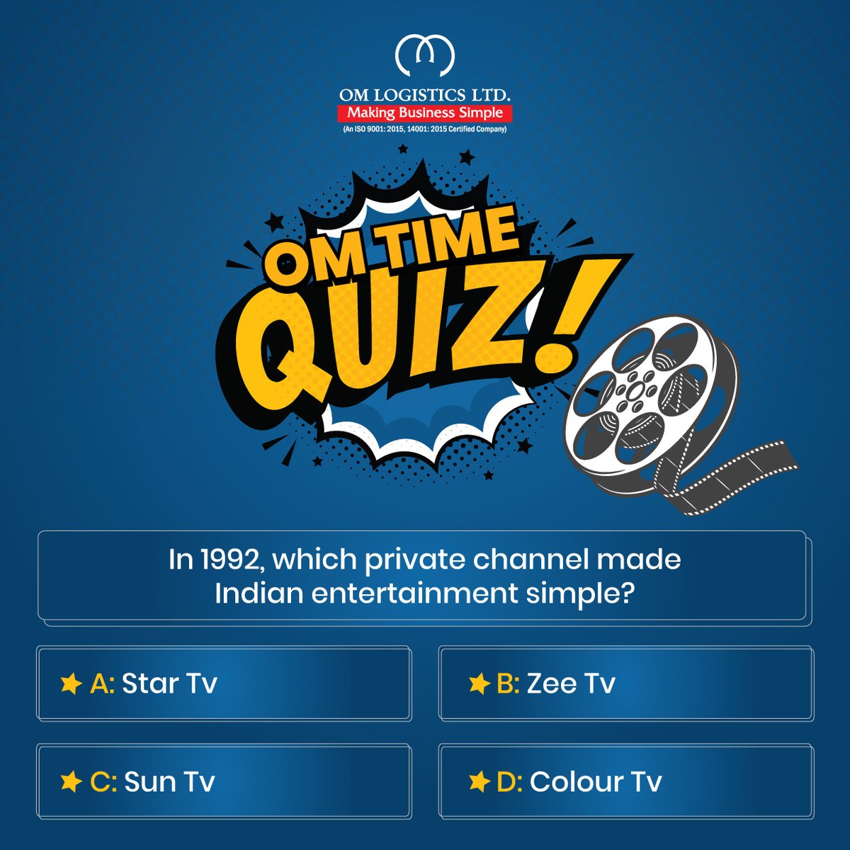 OmGroupOfficial's tweet photo. It’s time to play OM TIME quiz again. Guess the right answer and become a ‘Genius’. Just crack the quiz by commenting below and let’s see who knows better. So simple!
The correct answer will be revealed tomorrow in the comments section.
#omlogistics #omgroup #quiz #quiztime https://t.co/9gJhV4qPdP