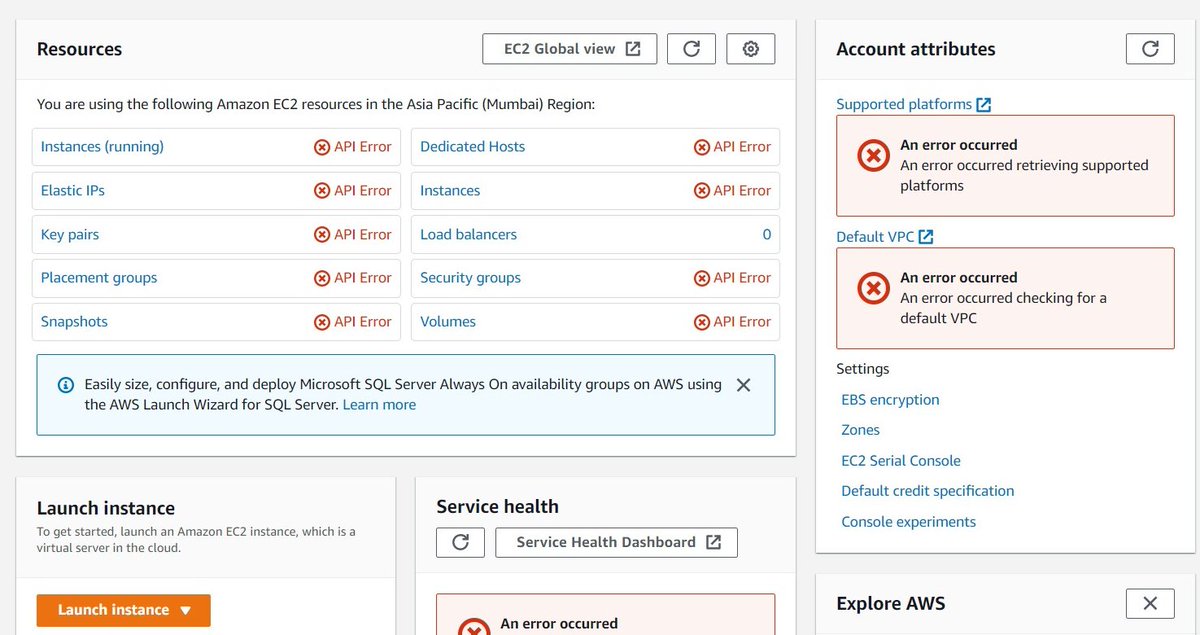 thisisashish11's tweet photo. @AWSSupport  is something wrong with console today 
@awscloud https://t.co/mLLaUcVHRs