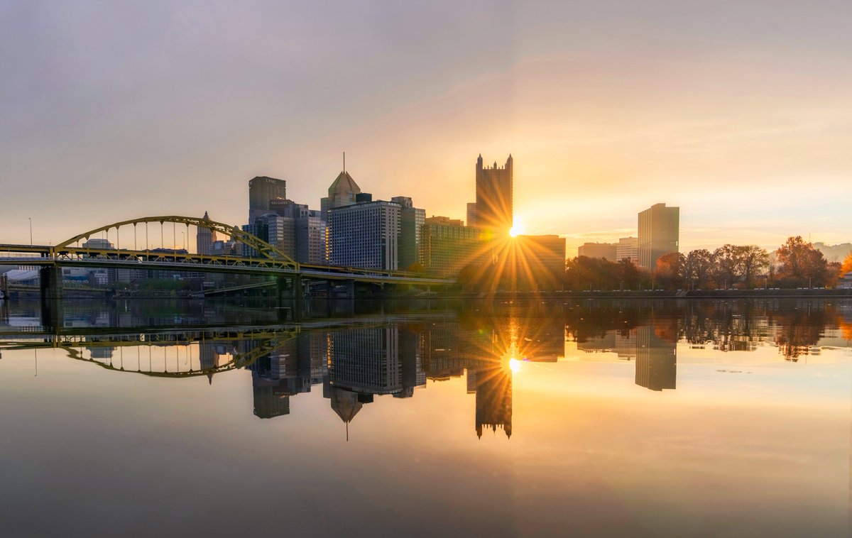 DaveDiCello's tweet photo. Another view from the sunrise I nearly abandoned over the weekend in #Pittsburgh, as it looked like the sun would never find its way through the clouds. You can see from this image that it clearly did &amp; I'm glad I second guessed my decision to leave. Reflection was insane as well https://t.co/uqzbBF7Qgz