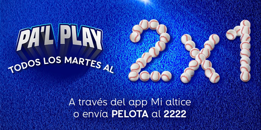 altice_do's tweet photo. Arma tu coro de 2x1 para disfrutar este martes #PalPlayConAltice. Solicítalo a través del app #Mialtice o envía PELOTA al 2222. https://t.co/og2oZEtAW0