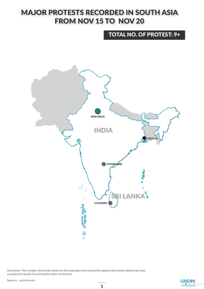 grid91_official's tweet photo. Tracking Major Protests in South Asia &amp; South East Asia: Week of November 15 to November 20.

Get the full report here ---> https://t.co/bFgzExtGM3

#protest #unrest #risk #riskmanagement #resilience #businesscontinuitymanagement #intelligence #preparedness #globalprotesttracker https://t.co/BjysbeT1tk