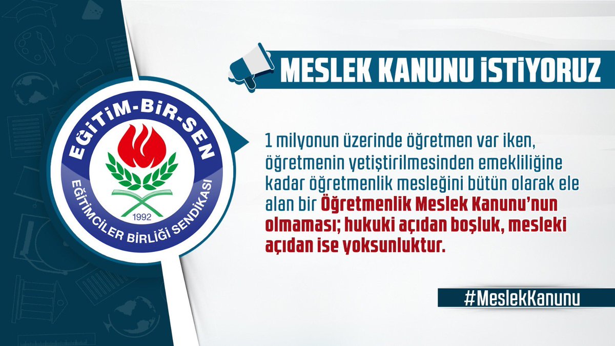ali yalcin on twitter 1 milyonun uzerinde ogretmen var iken ogretmenin yetistirilmesinden emekliligine kadar ogretmenlik meslegini butun olarak ele alan bir ogretmenlik meslek kanunu nun olmamasi hukuki acidan bosluk mesleki acidan ise yoksunluktur