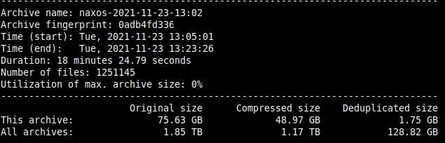 naufraghi's tweet image. Thank you #borgbackup! I relocated, but my backup target is still where it was, I can still backup my disk in more or less the same time. borgbackup.org/support/fund.h… ✅