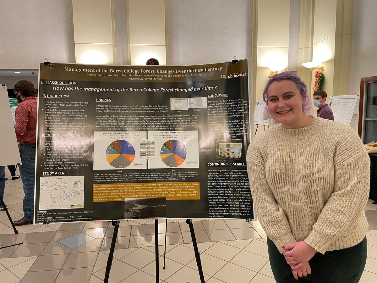 UofLGeo's tweet photo. Congrats to @UofLGeo undergraduates Ginan Kurdi, Isaac Grimm, Hinzee Smith, and Madison Cicha for presenting their fall semester projects @SEDAAG4! Way to represent @uofl @UofLASThinker! #SEDAAG2021 #Geography #UndergraduateResearch https://t.co/dPPVfEJaBI